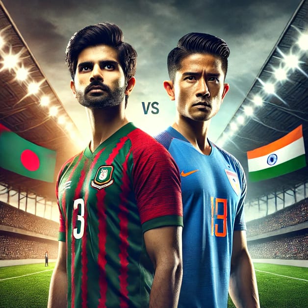 football face-off scene featuring Hamza Choudhury and Sunil Chhetri